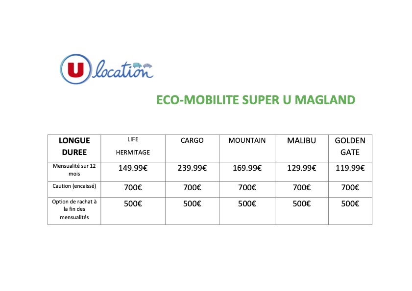 U Location Eco Mobilit MAGLAND Magasin de v lo Magland